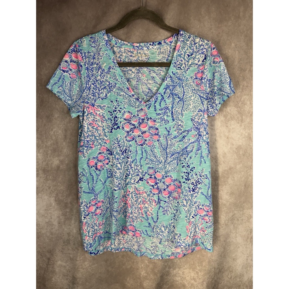 Lilly Pulitzer Etta V-Neck Cotton Top Now You Sea Me Size S